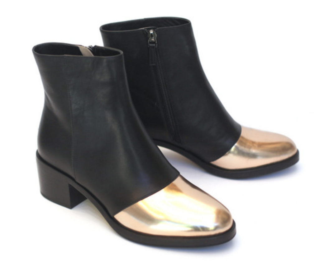 Aska Asher Black & Gold Calf Ankle Boots