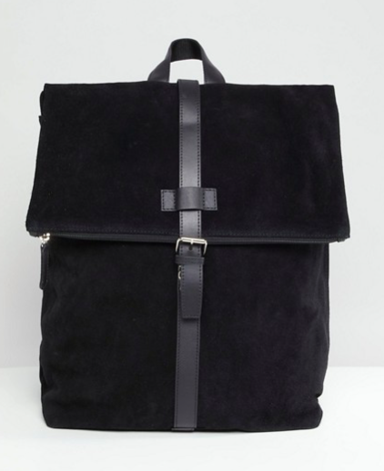 ASOS DESIGN suede backpack in black with internal laptop pouch