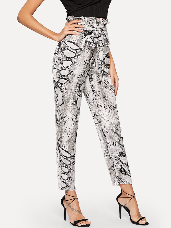 Paperbag Waist Snakeskin Belted Pants