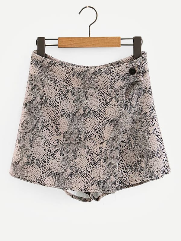 Snakeskin Print Wrap Skort